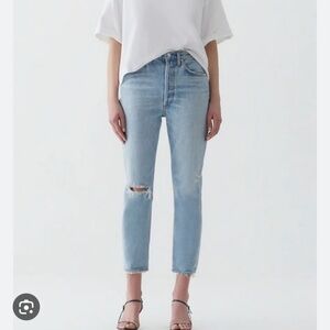 Agolde Women’s Riley Crop Straight Leg Jeans Size 26 Light Wash Button Fly